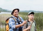 Father and son fishing together